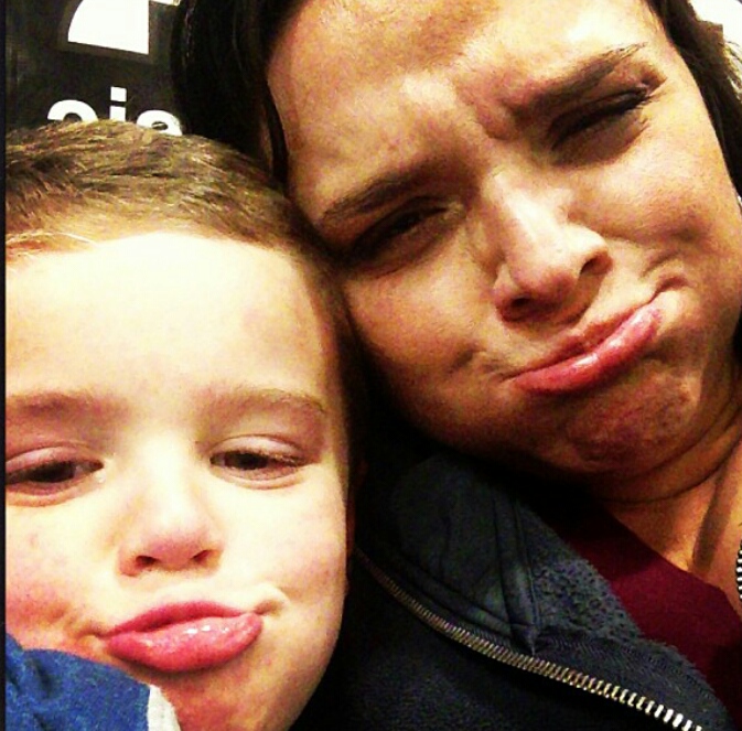 mom and son making silly faces