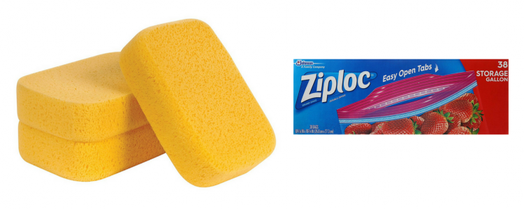 sponge and ziploc bag