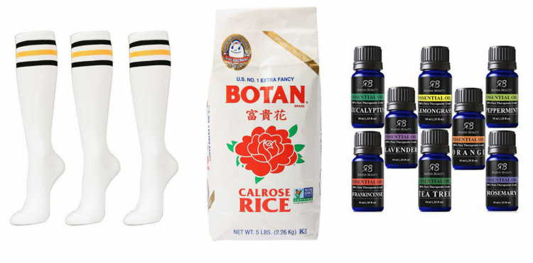 tube socks, rice and essential oils