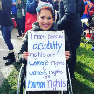 Sarah at her local 2017 Women's March.