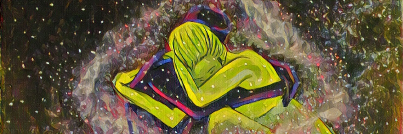 How to Support and Be There for Someone With ME/CFS painting of two people hugging by the author