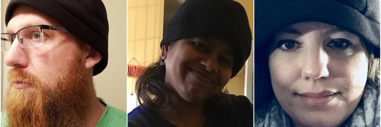 Migraine Hat Review From 3 Real People With Migraines three people wearing the migraine hat