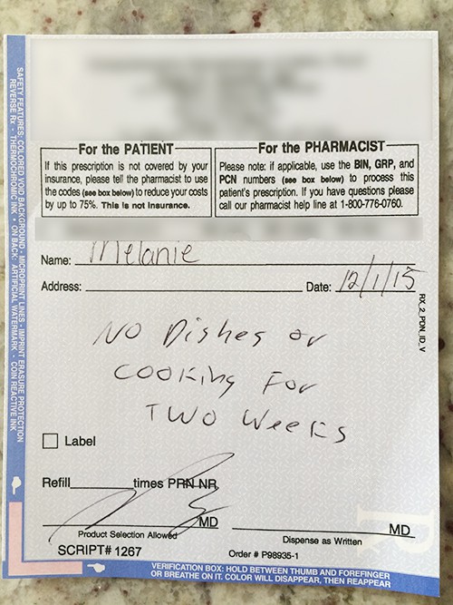 Mel Gunnell no dishes or cooking note