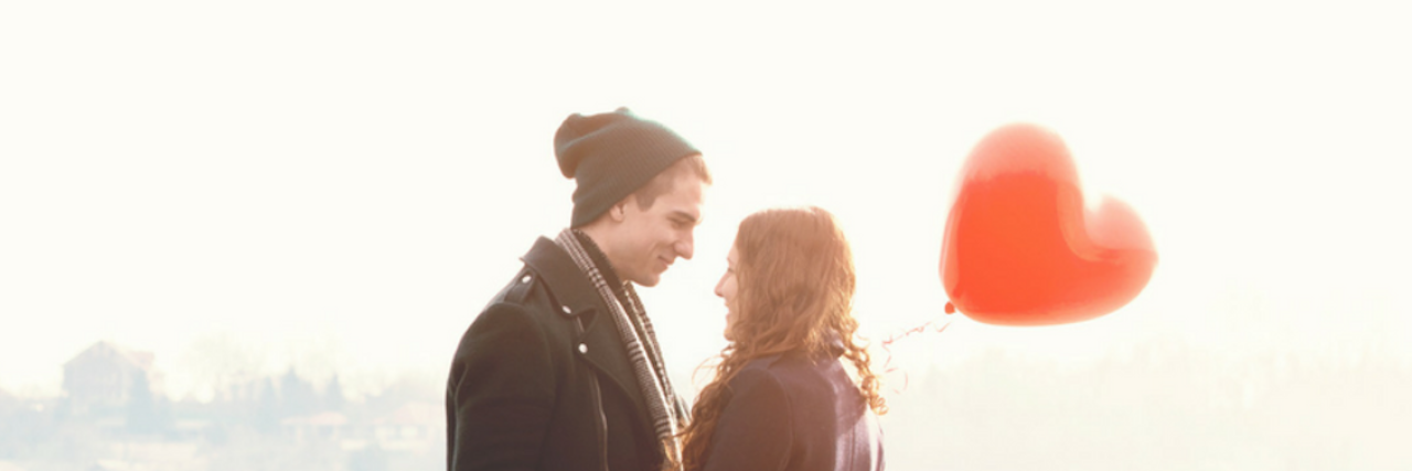 15 'Date' Ideas for a Depressed Partner A couple holding each other, holding a heart-shaped balloon. Text reads: 15 date ideas for a partner struggling with depression