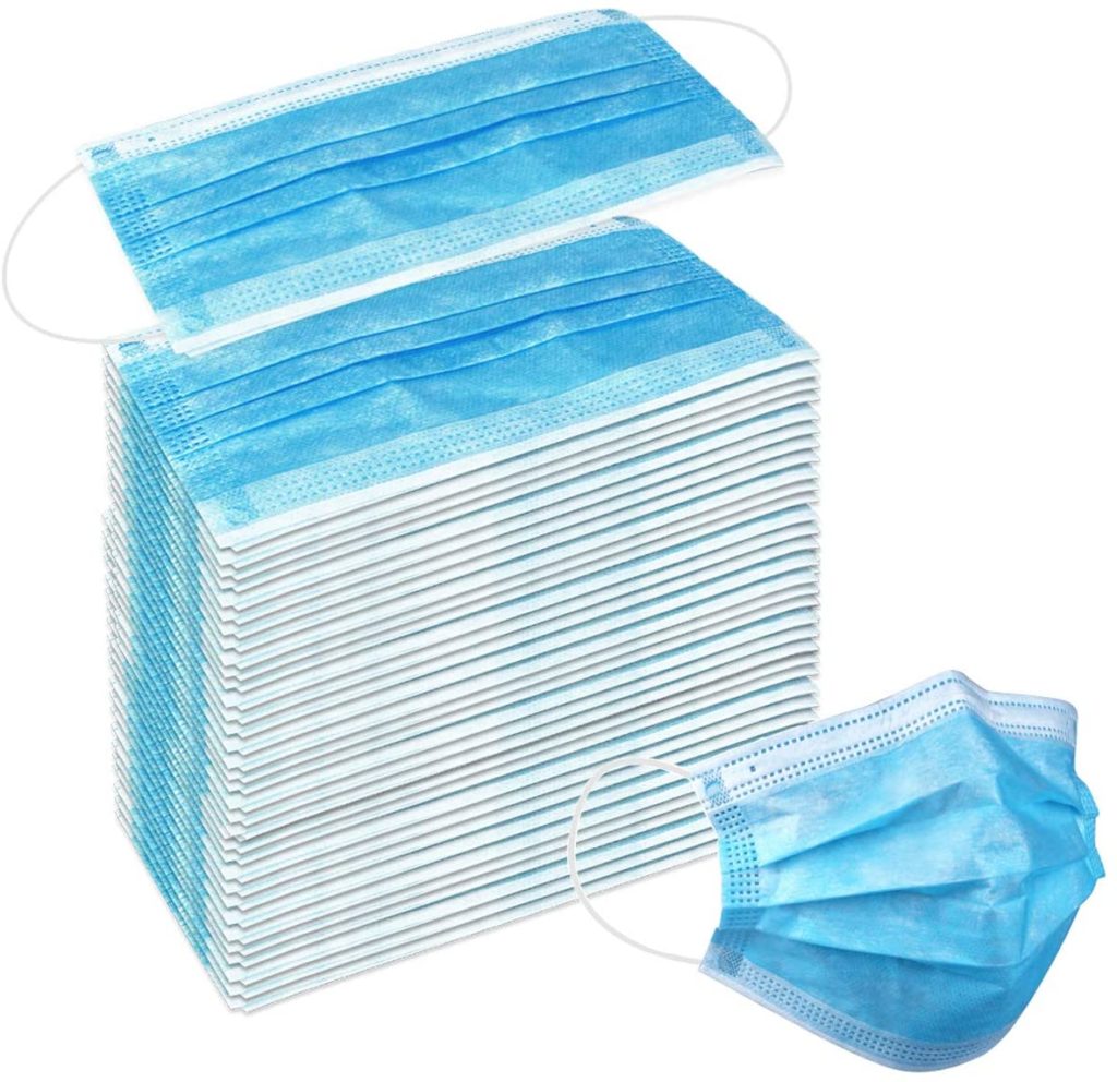 Stack of disposable surgical face masks