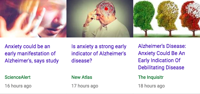 Collection of three articles about alzheimer's link to anxiety