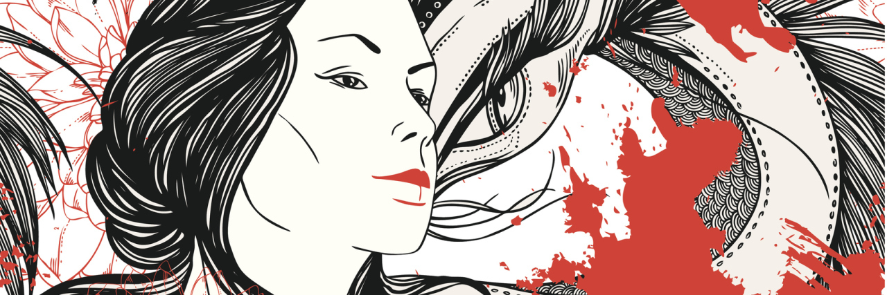 5 Things You Shouldn't Say to Someone With Anxiety girl, grunge background, flower and dragon - surrealistic seamless pattern