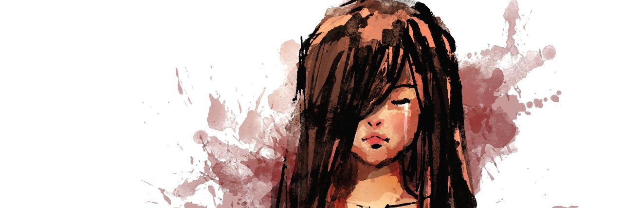 Why We Need to Take the Word 'Beautiful' Back digital painting of sad girl in red dress crying , watercolor on paper texture