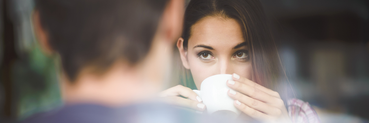 People You'll Meet When You Date While Chronically Ill Two young people on a date, the woman looking at the man unsure.