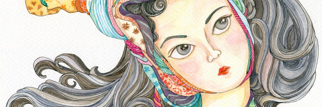 The Positives of Living With Chronic Illness illustration of a woman with her hair pulled up and wrapped in colorful scarves