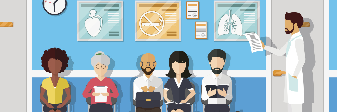 How to Make the Most Out of Your Doctor Appointments An illustration of patients in a waiting room, with a doctor calling one of them into his office.