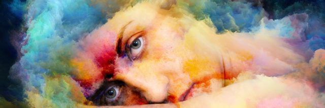 Surreal female portrait blended with vivid colors