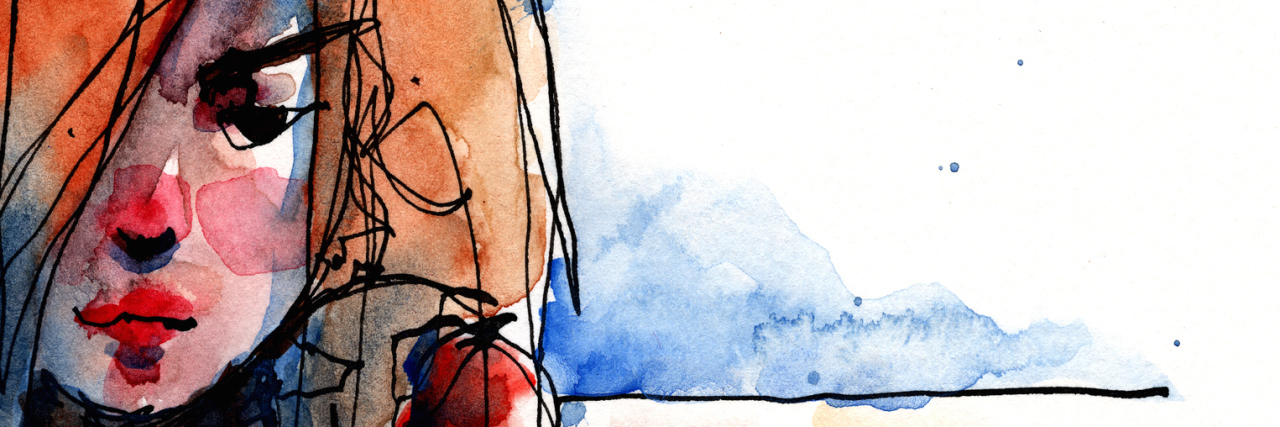 How I'm Overcoming Social Anxiety Insecurities watercolor illustration of girls sitting on big stairs, handmade treditional artwork scaned