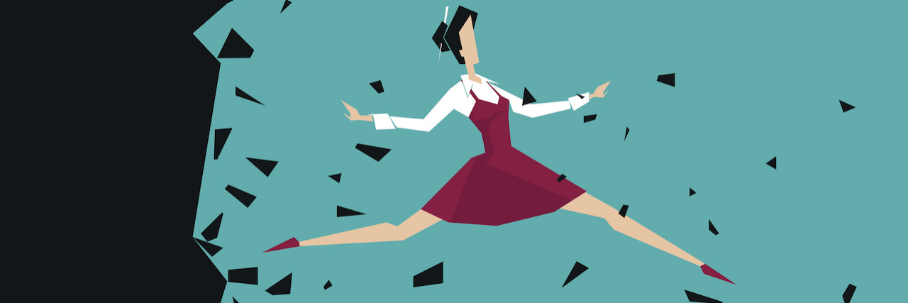 When My Panic Attacks Returned After Being Panic Attack-Free Illustration of a woman jumping, a crumbling wall behind her