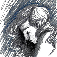 Drawing of sad girl in tears.