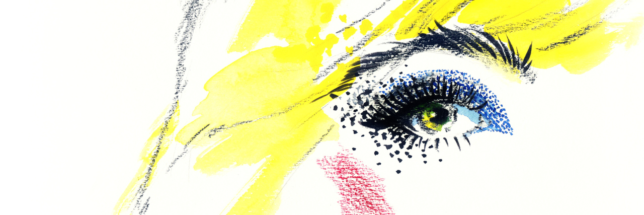 Why I Wouldn't Wish to Be Free of My Fibromyalgia for a Day illustration of a woman with blonde hair, blue eyeshadow and red lips