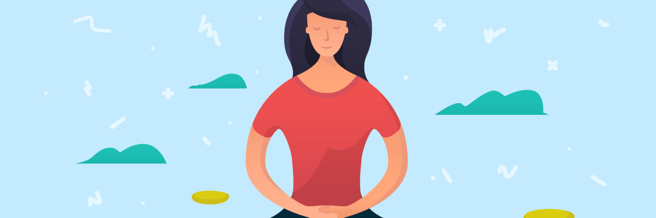 How Mindfulness Has Helped Me Cope With Fibromyalgia illustration of a woman doing yoga and meditating
