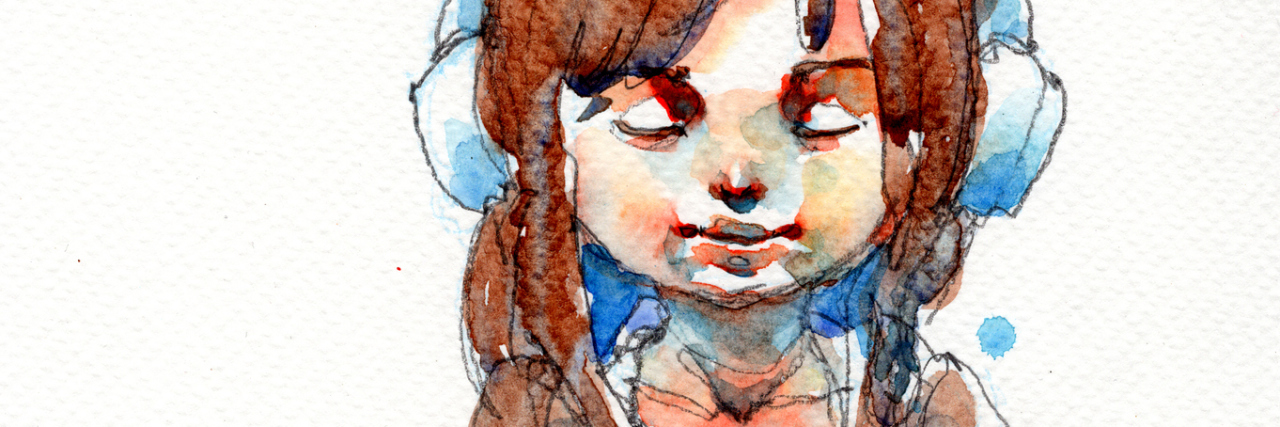 Taking Things One Day at a Time When You Have an Undiagnosed Illness watercolor painting of a girl walking with a backpack and wearing headphones