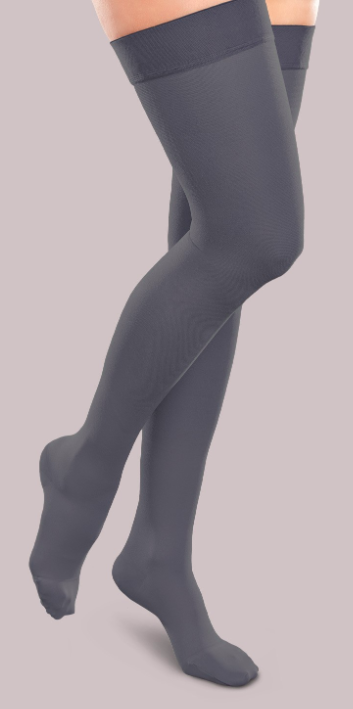 therafirm blue thigh-high compression stockings