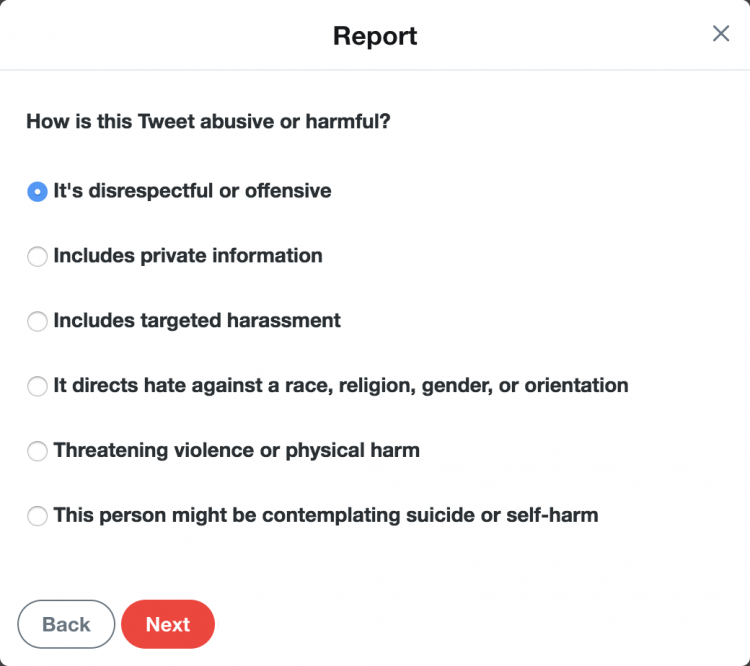 Twitter reporting form