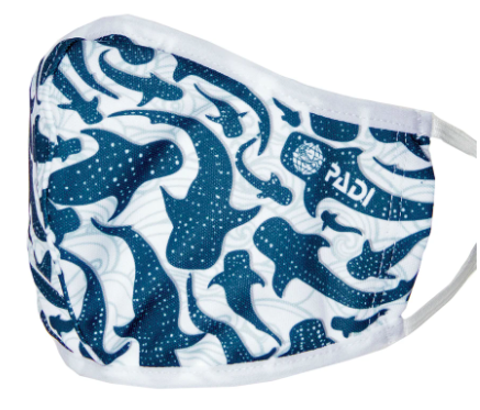 Padi Gear face mask with a whale shark pattern