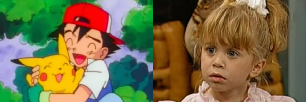 Split image of Ash happily hugging Pikachu in Pokemon, and the little girl Michelle Tanner looking curious in Full House. 22 'Go-To' TV Shows to Watch When You're Depressed
