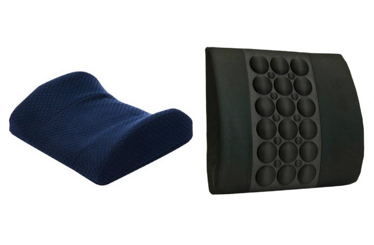 blue cushion for sitting and black back cushion