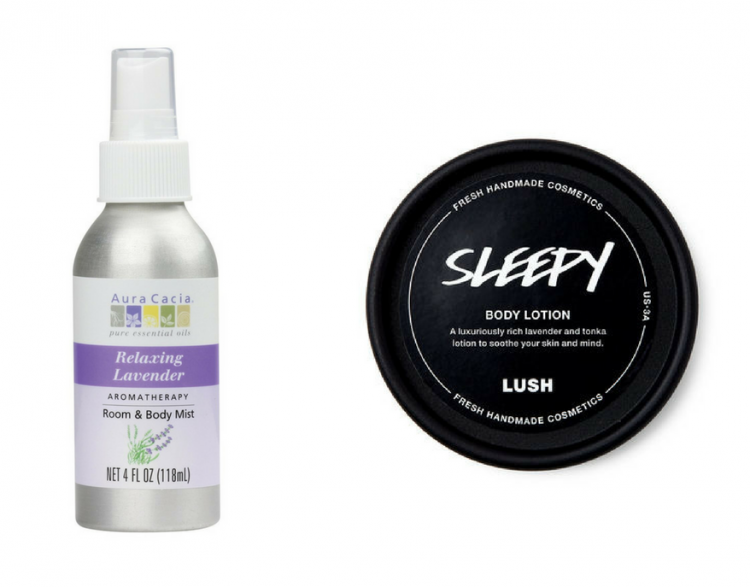 lavender room and body mist and lush sleepy body lotion