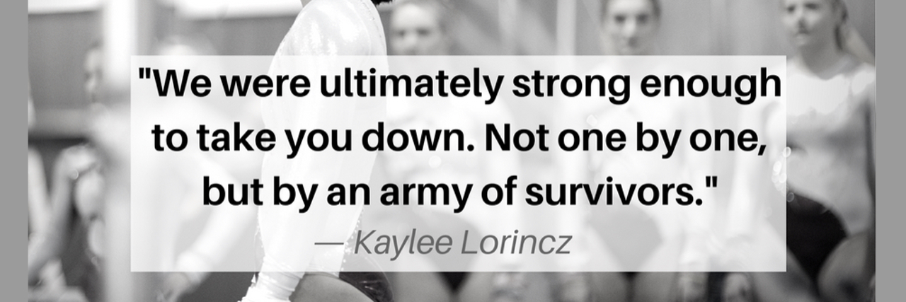 Larry Nassar Sentenced After Abusing Over 156 Gymnasts Black and white image of gymnasts with the text "We were ultimately strong enough to take you down. Not one by one, but by an army of survivors. "