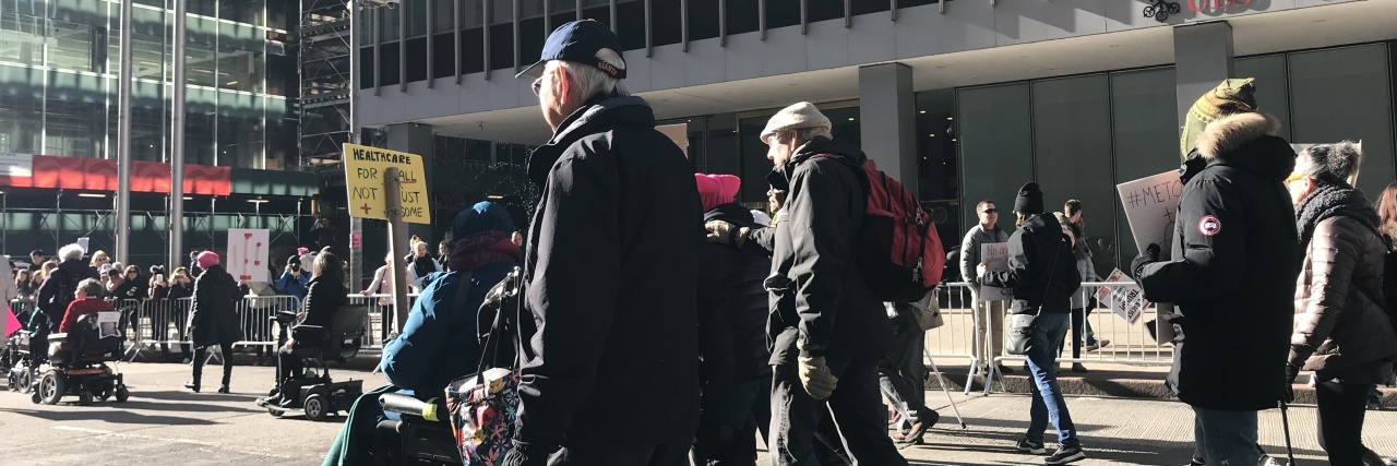 people in wheelchairs at the 2018 women's march in new york city