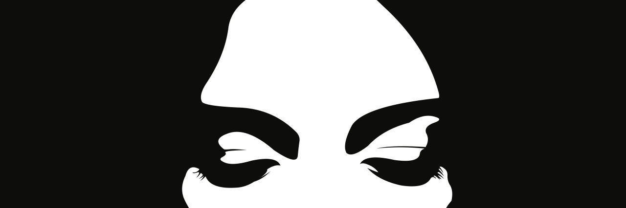 black and white illustration of a woman's face with her eyes closed