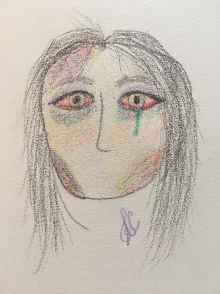 drawing of a woman's face experiencing fibromyalgia pain
