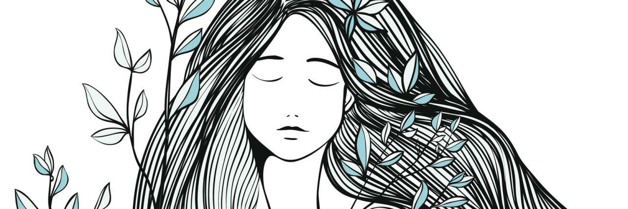 How OCD Affected My Eating Disorder Girl with long hair and eyes closed removes a branch from the chest.