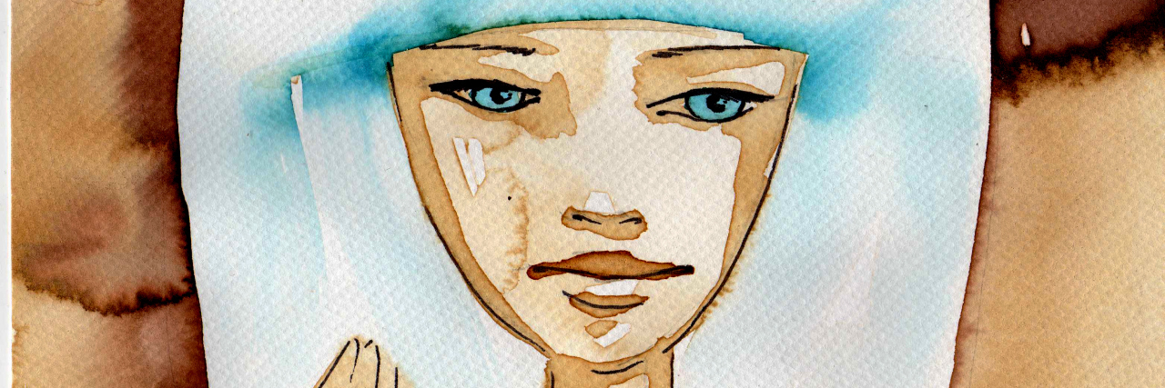 The Emotions You Experience After a New Chronic Pain Diagnosis watercolor painting of woman with blue hair against brown background
