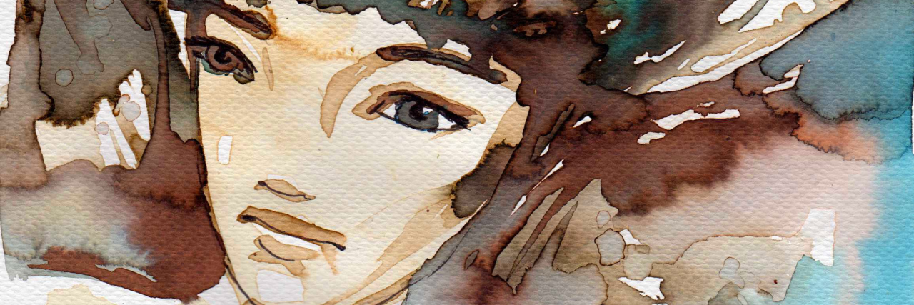 When You Start Struggling With OCD Again abstract brown and blue watercolor painting of a woman