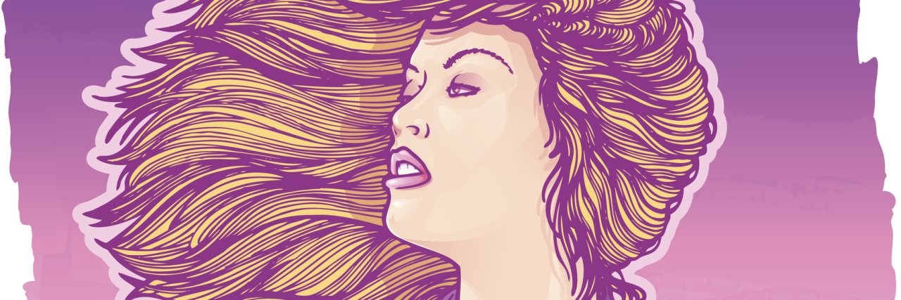 Borderline Personality Disorder and 'Object Permanence' A young girl with her hair blowing in the wind, with a marker (or paint) background and textures.