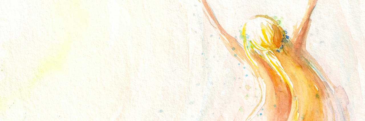 The Positive Aspects of Fibromyalgia illustration of a woman with her arms extended and wearing a colorful floral dress