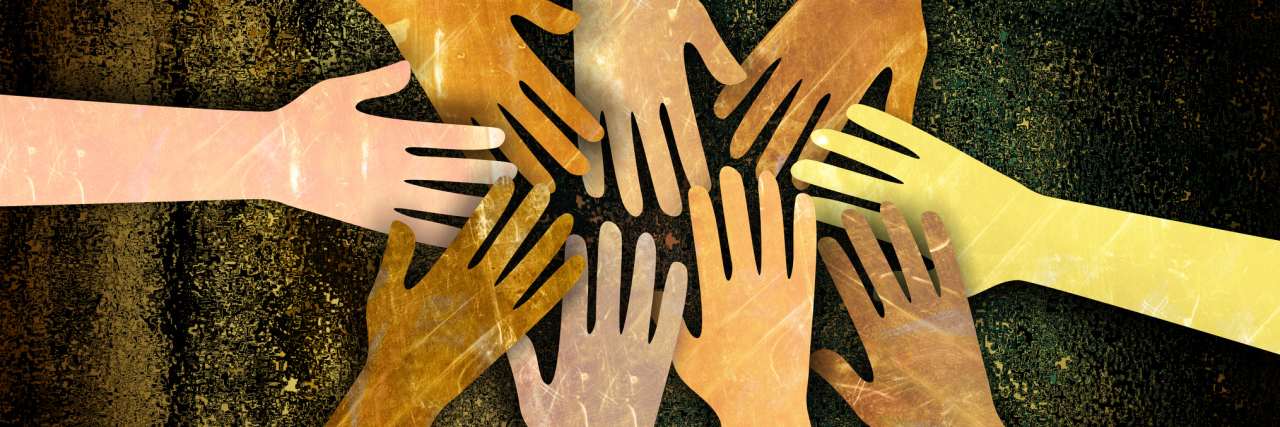 illustration of hands reaching out together in support