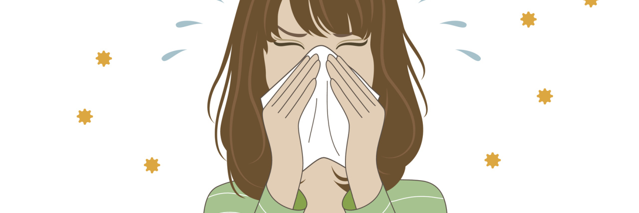 Getting Sick When You Have Autoimmune Diseases illustration of a woman blowing her nose