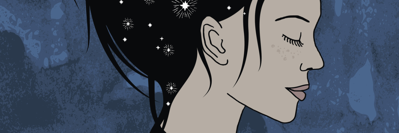 There Is More to Me Than Fibromyalgia and Chronic Illness illustration of woman against a blue background with stars and the moon in her dark hair