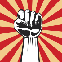 fist of revolution against striped background