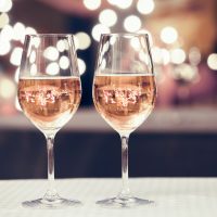 Wine glasses in a restaurant ready for a date.