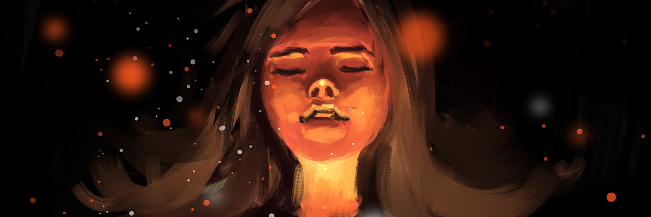 When the Anniversary of a Loved One Who's Passed Approaches digital painting of girl in love with glowing heart, acrylic sketched on canvas texture