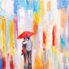 couple is walking in the rain under an umbrella, abstract