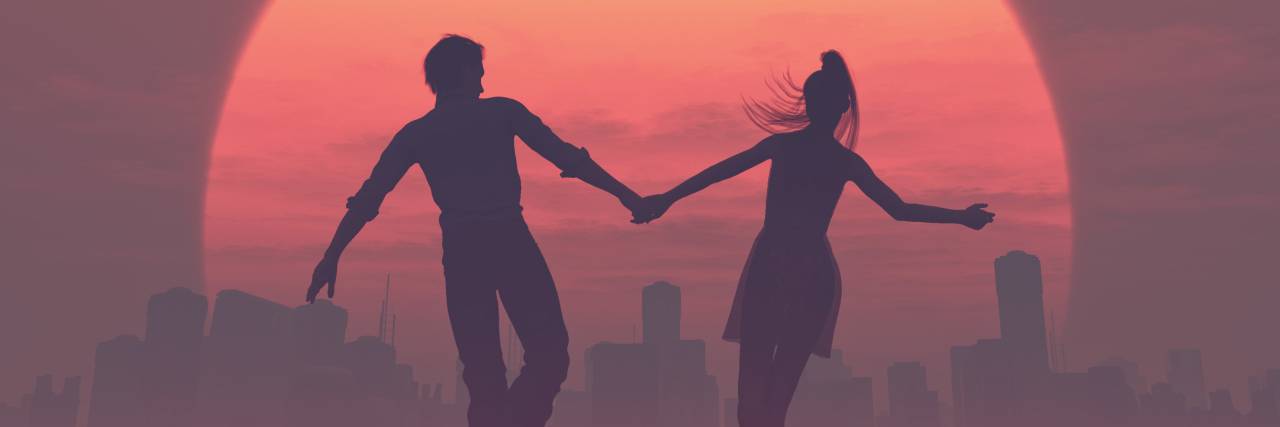 Why People With Social Anxiety Should Not Give Up on Love vector illustration of silhouettes of romantic couple against sunset