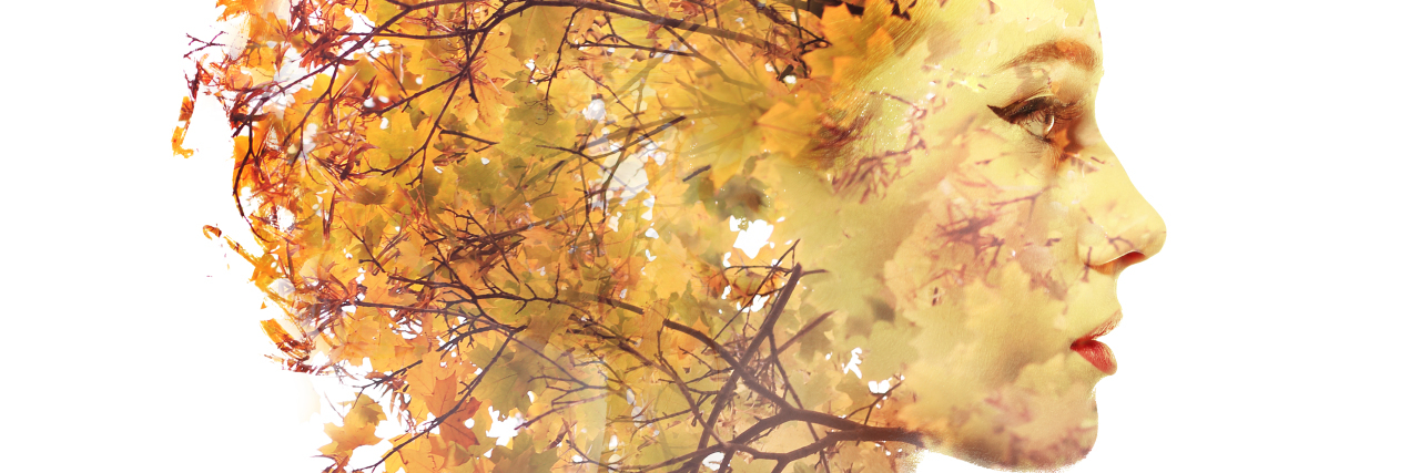 Facing My Fears With Ehlers-Danlos Syndrome Double exposure autumn portrait of a woman.
