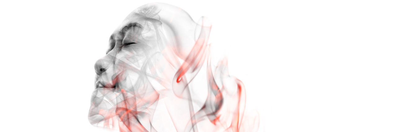 Aging With Cerebral Palsy and Chronic Pain Colorful smoke that resembles a woman's face.