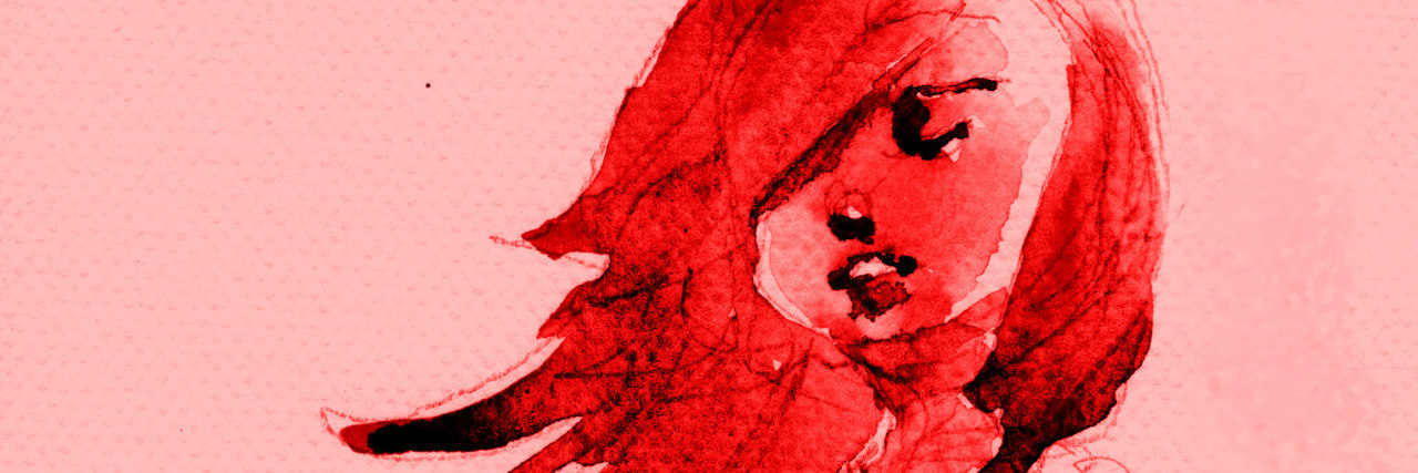 Anger I Felt Once I Realized I Didn't Deserve to Be Abused as a Child watercolor illustration of abstract girl holding a bouquet, handmade treditional artwork scaned