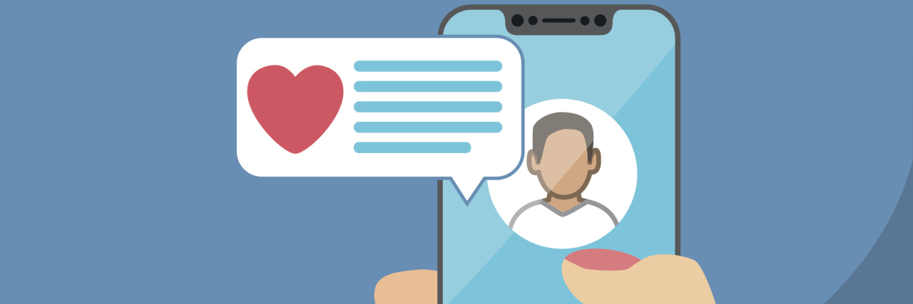 Tips for Online Dating With a Chronic Illness or Disability illustration of woman holding a phone and scrolling through a dating app