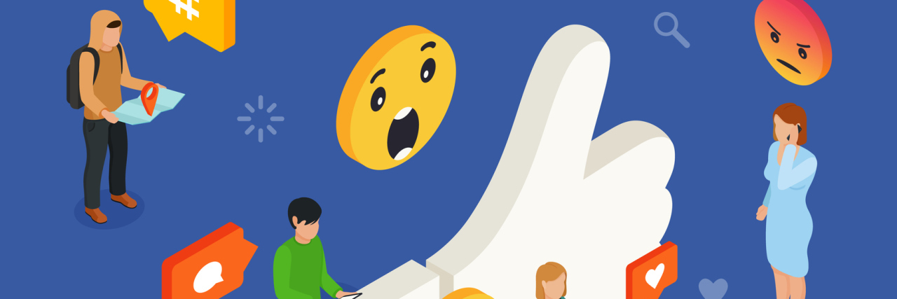 What Your Chronically Ill Friends May See When You Post Online A graphic design of people with social media symbols.